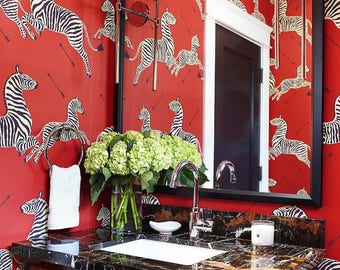 Franco Scalamandre Decorative Wallpaper, Zebras Wallpaper in Masai Red