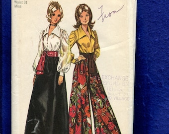 1970's Simplicity 5235 Retro Hostess Pants Evening Skirt & Romantic Pirate Blouse Size 18 UNCUT