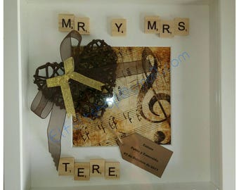 Cuadro scrabble regalo boda, bautizo, novios, convite