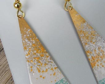 triangular earrings in brass and enamel/blue/white/yellow/geometric/modern/gifts for women