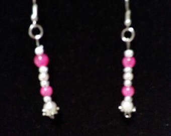 Pink, silver, white pierced earrings