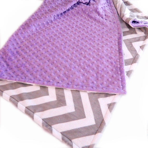 Minky Blanket Girl, Lilac Gray Chevron Personalized Blanket, 48 x 60, Toddler Blanket, Minky Throw Blanket, Gift For Her, Personalized Baby