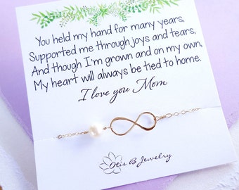 Infinity bracelet for mom, Mothers day gift, Mother of the bride gift from daughter, mother of the groom, pearl bracelet, Otis B weddings