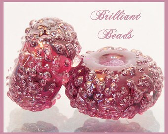 Amethyst Purple Sugared Glass Bead Pair - Handmade Lampwork Beads SRA, Made To Order