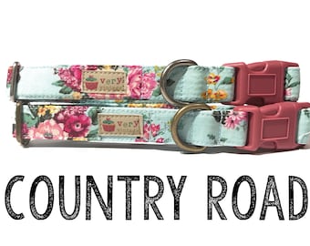 Vintage Dog Collar - Floral Dog Collar - Girl Dog Collar - Shabby Chic Dog Collar - Antique Metal Hardware - "Country Road"