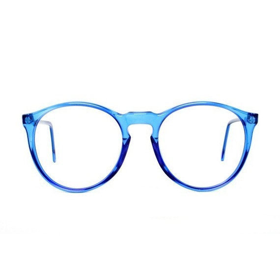 Vintage Blue Round Glasses Oversized Eyeglasses 