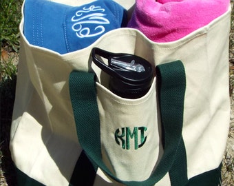 Monogrammed Beach Tote, Custom Beach Tote, Personalized Canvas Tote