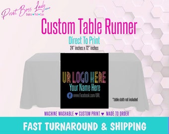 LLR Custom Black Table Runner Full Color Add Your Logo | Fast Turn Around | LLR Fashion Consultant Table Runner | Next Day Shipping