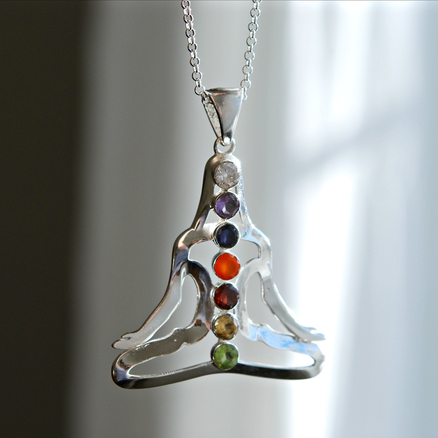 Chakra necklace sterling silver cubic zirconia seven yoga