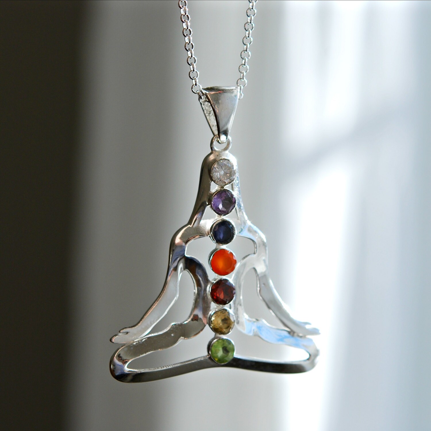 Chakra Necklace Sterling Silver Cubic Zirconia Seven Yoga 