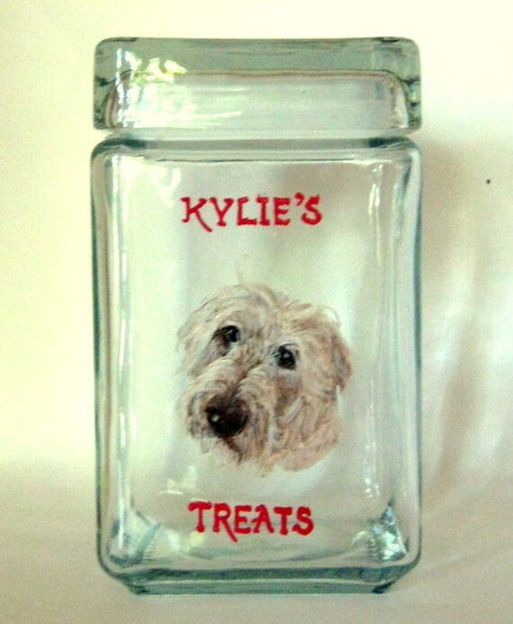 Dog Biscuit Jar Labradoodle Treat Jar Custom Pet Portrait