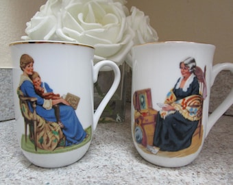 Set of Two Vintage Norman Rockwell Coffee Mugs / 1986 Museum Collections, Inc / Bedtime & Memories