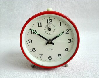 Vintage Orange Alarm Clock, Mechanical Clock,Metal, Manual Winding, Made in Germany by WAMDA, German Vintage,1970's