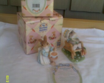 Two Vintage My Blushing Bunnies Figurines, by Enesco, Spring Bunnies, Easter Decor Figurines, Easter Bunnies, Blushing Bunnies, Bunny Decor