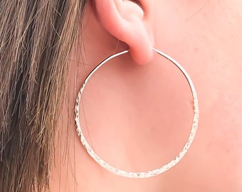 Silver Hoop Earrings, Hammered Hoop Earrings, Large Silver Hoop Earrings, Sterling Silver Earrings, Big Hoop Earrings, Gift for Her, Hoops