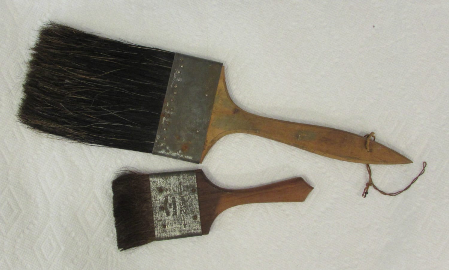 Paint Brushes, Set of Two, Horse Hair, Wood Handles, 1930's from