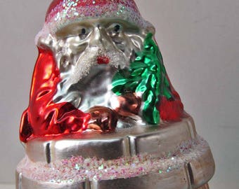 Glass 605 Ornament Santa in Chimney Inge Glas West Germany 1980's Excellent Cond