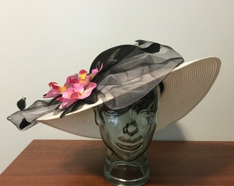 Custom Black and White Derby Hat with Orchids