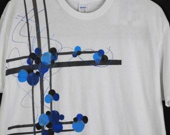 Hand Painted Short Sleeve Tee with Intersecting Lines and Circles-2X