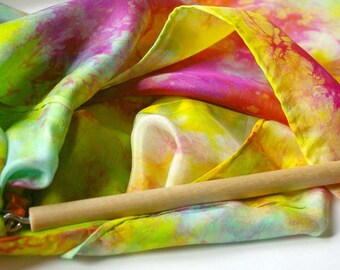Play Silk Wand : Twirligig 'Heart of the Rainbow' (Playsilk Streamer Wand) Waldorf Inspired Outdoor Toy