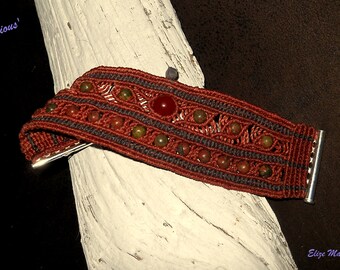 Cuff Bracelet with 925 sterling silver clasp, jade and unakite beads