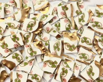80 Limoges Floral Gold Rims Hand Cut Vintage China Tiles//Broken Dish//Mosaic Supplies//Mosaic Pieces//Craft Jewelry