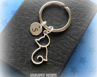 Initial cat keychain - Kitty cat keyring - Crazy cat lady gift - Cute kitty keyring - Cat lover gift - Cat gift - Secret Santa - UK seller
