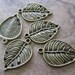 6 Antiqued Brass Pewter Drops, 25x20mm Leaf, 5 Holes - JD23