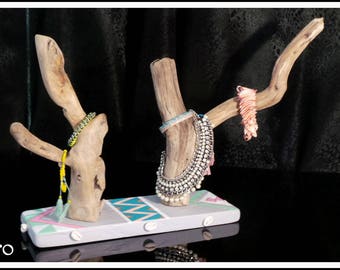 Driftwood jewelry display.