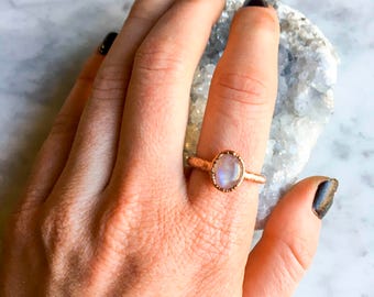 Rainbow Moonstone Ring Size 7 1/2
