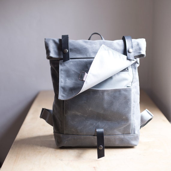 Gray Waxed Canvas Backpack by Moop