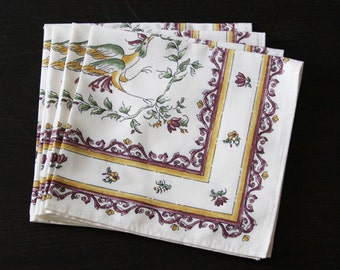 Set of 2 Cotton Napkins Provence Moustiers Birds in Raspberry Red - Set of 2 - 4 - 6 or 8 Napkins -