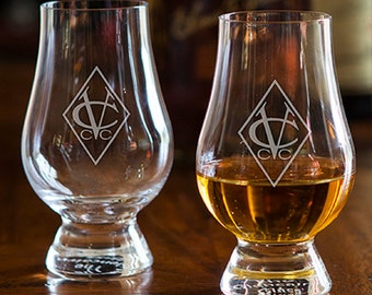 Personalized Glencairn Whisky Tasting Glasses - Set of 2 - Engraved Monogram or Logo Included