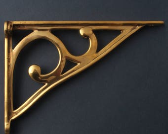Brass 8 Inch Art Deco Shelf Bracket - Antique Style Old Traditional Shelving Brackets Heavy Duty Supports Solid Brass ~ (BR06-bs)