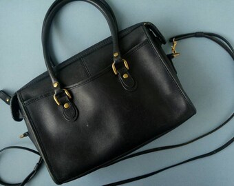 Vintage Leather Liz Claiborne Satchel Purse - Navy Blue Top Handle Carrier Case