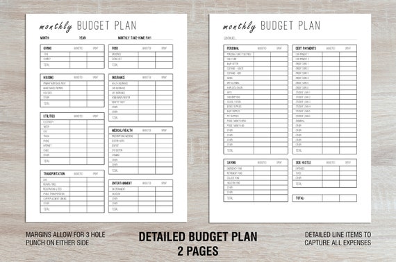 personal budget line items