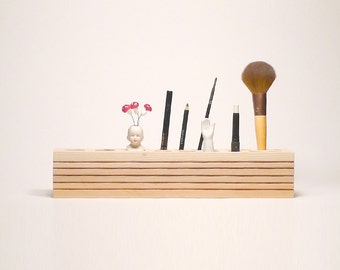Wood makeup organizer, Cosmetic Makeup, Organizer Brush Holder, Organizer Wood Countertop, makeup organizer, Gift for woman,