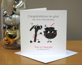 Personalised 6th Anniversary Card - Iron Anniversary Card - Funny Anniversary Card - Cartoon - For Husband/Wife - For Couple - For Him/Her