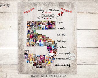 5 YEAR ANNIVERSARY, 5th Anniversary Gift Photo Collage, 5th Anniversary Gift for boyfriend, 5 Year Anniversary Gift Girlfriend, Five Years