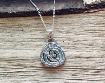 Fine silver spiral pendant, PMC Sterling Silver chain