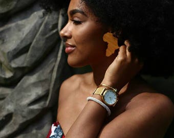 Shape of Africa // Afrocentric // Natural Wood Hand Stained/Painted Earrings // African and Caribbean Inspired Jewelry