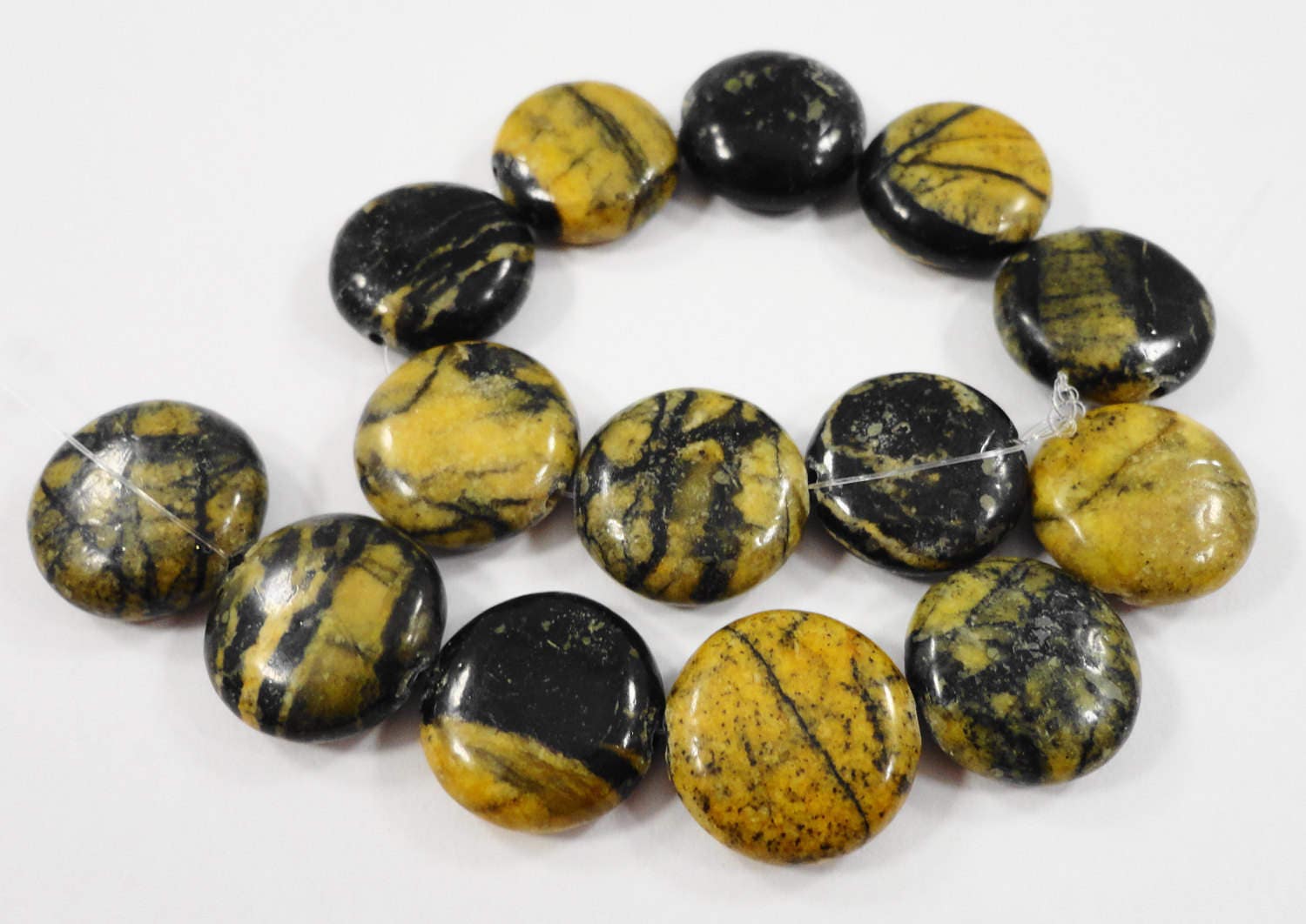 14mm Yellow Turquoise Stone Beads Serpentine Coin Shaped
