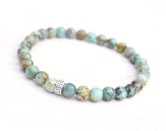 Olive green bracelet, African turquoise, Yoga bracelet, Turquoise jewelry, Rustic bracelet, Turquoise bracelet, Silver bracelet