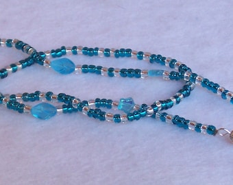 Turquoise and Silver Eyeglass Chain/ Lanyard. With Iridescent Stars. Free Shipping
