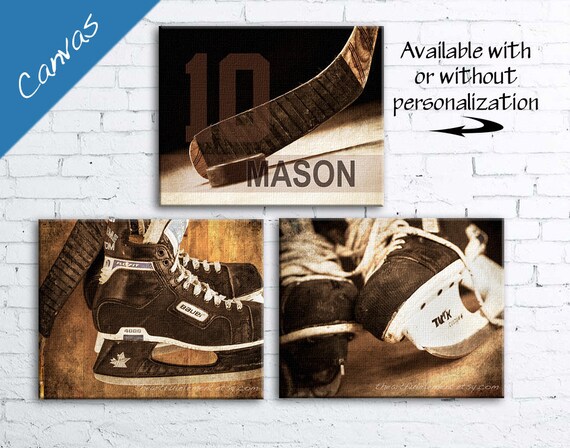 Hockey art, Hockey decor, Personalized Hockey gift, Sports decor, Boys room decor, Sports Canvas art, Kids room art // Vintage Hockey art