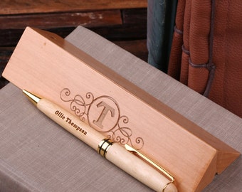 Personalized Wood Desktop Pen Set Engraved and Monogrammed Corporate Promotional Gift (024202)