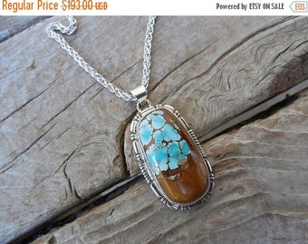 ON SALE Beautiful turquoise necklace handmade and sign in sterling silver 925 with a gorgeous turquoise stone from the Royston mine