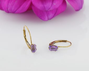 10k Yellow Gold Estate Amethyst Leverback Gemstone Earrings