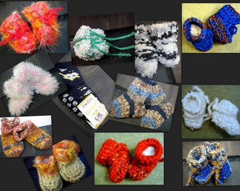 Seite 1, Puschen, handgefertigt, Babypuschen, Häkelschuhe, mehr Größen, mehr Farben, Fußlängenangabe, Material- Mix, Unikate