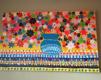 Mexican flower vase painting